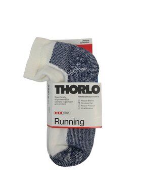 NEW Thorlo Unisex Running Socks White/Navy Ankle Sz Large